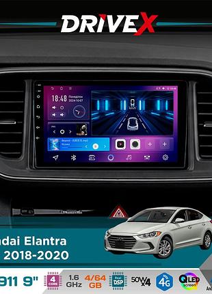 Штатная магнитола для hyundai elantra (ad) 2018-2020 drivex se-911 4+64гб qled 9" android 4-ядерный 4x50w(tda7851) dsp беспроводной