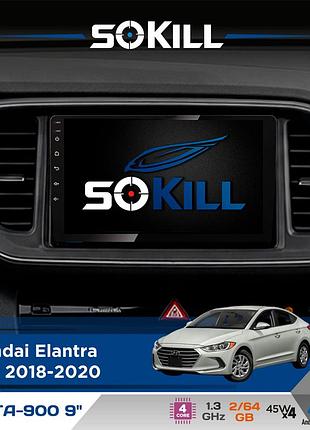 Штатная магнитола для hyundai elantra (ad) 2018-2020 sokill delta-900 9" android 4-ядерный 2+64гб 4x45w беспроводной carplay и