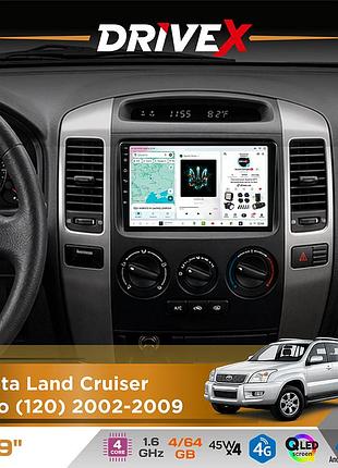 Штатная магнитола для toyota land cruiser prado (120) 2002-2009 drivex s3 qled 9" android 8-ядерный 1.6ггц 4x64гб sim-карта 3g/4g
