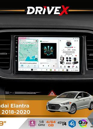 Штатная магнитола для hyundai elantra (ad) 2018-2020 drivex s3 qled 9" android 8-ядерный 1.6ггц 4x64гб sim-карта 3g/4g 7388 4x45w