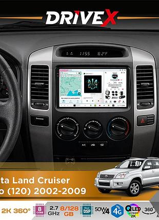 Штатная магнитола для toyota land cruiser prado (120) 2002-2009 drivex s7+ 2k qled 9" android 8-ядерный 2.7ггц 8x128гб sim-карта