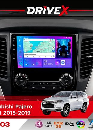 Штатная магнитола для mitsubishi pajero sport 2015-2019 drivex a-903 qled 9" android 4-ядерный 2+32гб 4x50w(tda7851) беспроводной