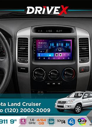 Штатная магнитола для toyota land cruiser prado (120) 2002-2009 drivex se-911 4+64гб qled 9" android 4-ядерный 4x50w(tda7851) dsp