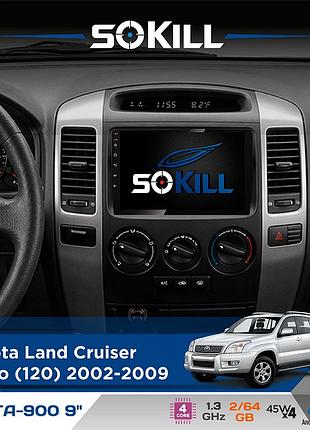 Штатная магнитола для toyota land cruiser prado (120) 2002-2009 sokill delta-900 9" android 4-ядерный 2+64гб 4x45w беспроводной