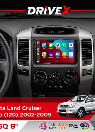Штатная магнитола для toyota land cruiser prado (120) 2002-2009 drivex un5 qled 9" android 4-ядерный 2+32гб 4x45w беспроводной