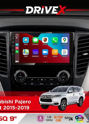Штатная магнитола для mitsubishi pajero sport 2015-2019 drivex un5 qled 9" android 4-ядерный 2+32гб 4x45w беспроводной carplay и