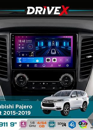 Штатная магнитола для mitsubishi pajero sport 2015-2019 drivex se-911 4+64гб qled 9" android 4-ядерный 4x50w(tda7851) dsp