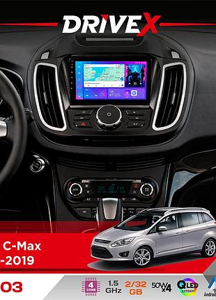 Штатная магнитола для ford c-max 2010-2019 drivex a-903 qled 9" android 4-ядерный 2+32гб 4x50w(tda7851) беспроводной carplay и