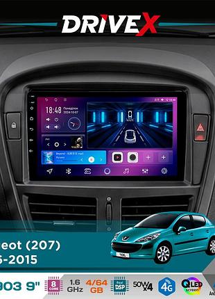 Штатная магнитола для peugeot 207 2006-2015 drivex se-903 qled 9" android 8-ядерный 4+64гб sim-карта 3g/4g dsp 4x50w(tda7851)