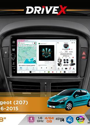 Штатная магнитола для peugeot 207 2006-2015 drivex s3 qled 8" с физическими кнопками android 8-ядерный 1.6гц 4x64гб sim-карта 3g/4g