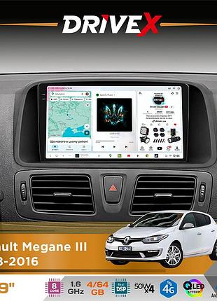 Штатная магнитола для renault megane iii 2008-2016 drivex s4 qled 9" android 8-ядерный 1.6ггц 4x64гб sim-карта 3g/4g tda7851 4x50w