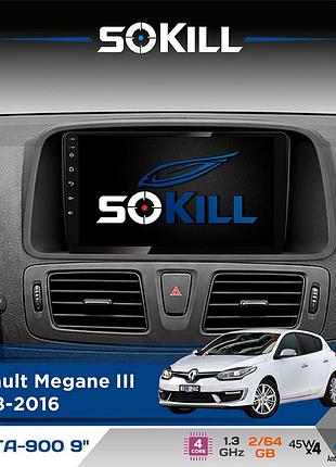 Штатная магнитола для renault megane iii 2008-2016 sokill delta-900 9" android 4-ядерный 2+64гб 4x45w беспроводной carplay и