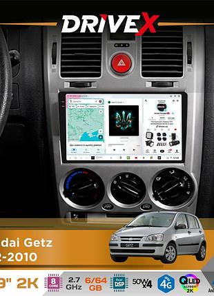 Штатная магнитола для hyundai getz 2002-2010 drivex s7 2k qled 9" android 8-ядерный 2.7ггц 6x64гб sim-карта 3g/4g ak7808 ab 4x50w
