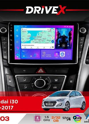 Штатная магнитола для hyundai i30 2012-2017 drivex a-903 qled 9" android 4-ядерный 2+32гб 4x50w(tda7851) беспроводной carplay и