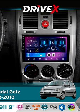Штатная магнитола для hyundai getz 2002-2010 drivex se-911 4+64гб qled 9" android 4-ядерный 4x50w(tda7851) dsp беспроводной carplay