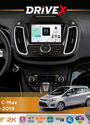 Штатная магнитола для ford c-max 2010-2019 drivex s7 2k qled 9" android 8-ядерный 2.7ггц 6x64гб sim-карта 3g/4g ak7808 ab 4x50w