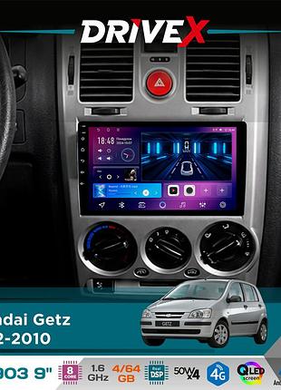 Штатная магнитола для hyundai getz 2002-2010 drivex se-903 qled 9" android 8-ядерный 4+64гб sim-карта 3g/4g dsp 4x50w(tda7851)