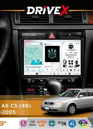 Штатная магнитола для audi a6 c5 (4b) 1997-2005 drivex s4 qled 9" android 8-ядерный 1.6ггц 4x64гб sim-карта 3g/4g tda7851 4x50w