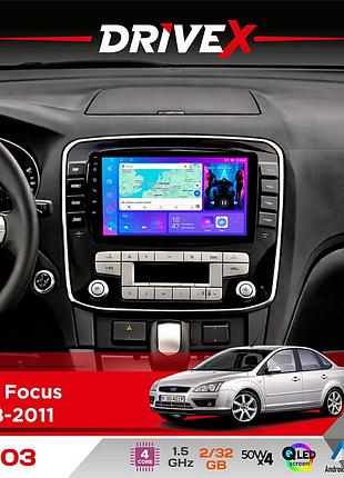 Штатна магнітола для ford focus 2008-2011 drivex a-903 qled 9" android 4-ядерний 2+32гб 4x50w(tda7851) бездротовий carplay та