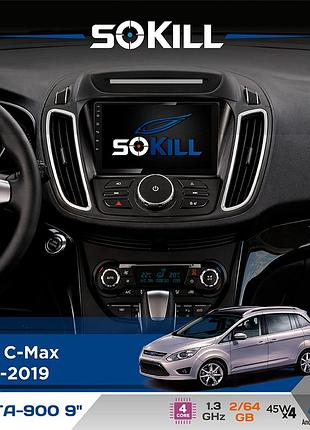 Штатная магнитола для ford c-max 2010-2019 sokill delta-900 9" android 4-ядерный 2+64гб 4x45w беспроводной carplay и androidauto