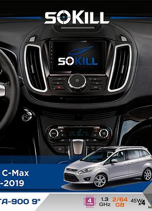 Штатная магнитола для ford c-max 2010-2019 sokill delta-900 9" android 4-ядерный 2+64гб 4x45w беспроводной carplay и androidauto