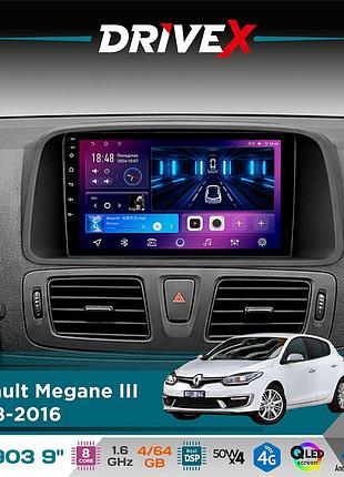 Штатная магнитола для renault megane iii 2008-2016 drivex se-903 qled 9" android 8-ядерный 4+64гб sim-карта 3g/4g dsp