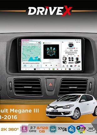 Штатна магнітола для renault megane iii 2008-2016 drivex s7+ 2k qled 9" android 8-ядерний 2.7ггц 8x128гб sim-картка 3g/4g ak7808