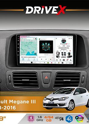 Штатная магнитола для renault megane iii 2008-2016 drivex s3 qled 9" android 8-ядерный 1.6ггц 4x64гб sim-карта 3g/4g 7388 4x45w