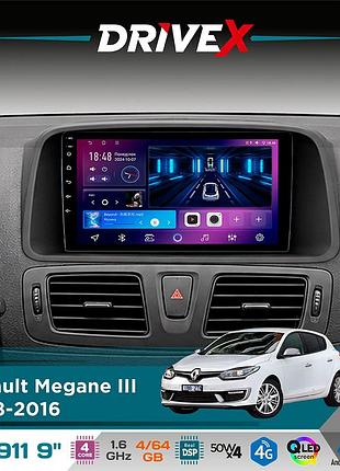 Штатна магнітола для renault megane iii 2008-2016 drivex se-911 4+64гб qled 9" android 4-ядерний 4x50w(tda7851) dsp бездротовий