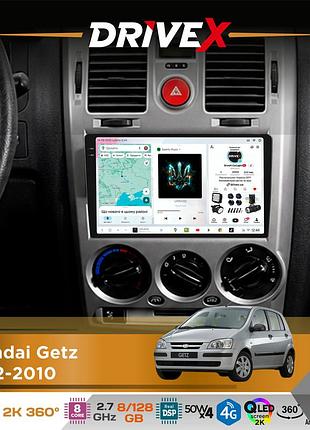 Штатная магнитола для hyundai getz 2002-2010 drivex s7+ 2k qled 9" android 8-ядерный 2.7ггц 8x128гб sim-карта 3g/4g ak7808 ab