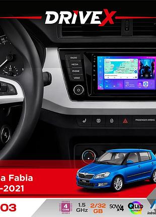 Штатная магнитола для skoda fabia 2014-2021 drivex a-903 qled 9" android 4-ядерный 2+32гб 4x50w(tda7851) беспроводной carplay и