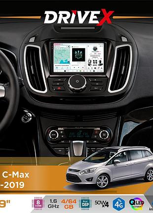 Штатная магнитола для ford c-max 2010-2019 drivex s4 qled 9" android 8-ядерный 1.6ггц 4x64гб sim-карта 3g/4g tda7851 4x50w dsp
