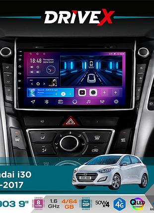 Штатная магнитола для hyundai i30 2012-2017 drivex se-903 qled 9" android 8-ядерный 4+64гб sim-карта 3g/4g dsp 4x50w(tda7851)