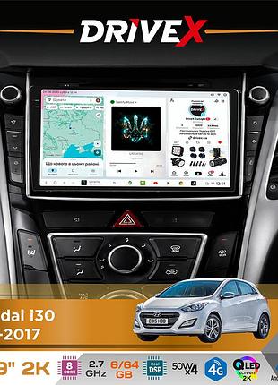 Штатная магнитола для hyundai i30 2012-2017 drivex s7 2k qled 9" android 8-ядерный 2.7ггц 6x64гб sim-карта 3g/4g ak7808 ab 4x50w