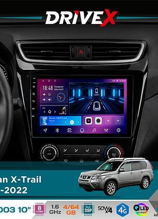 Штатная магнитола для nissan x-trail 2014-2022 drivex se-1003 qled 10" android 8-ядерный 4+64гб sim-карта 3g/4g dsp 4x50w(tda7851)