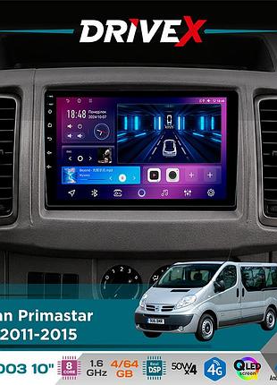 Штатная магнитола для nissan primastar (j4) 2011-2015 drivex se-1003 qled 10" android 8-ядерный 4+64гб sim-карта 3g/4g dsp