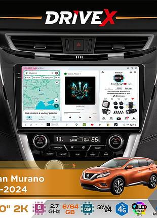 Штатная магнитола для nissan murano 2015-2024 drivex s7 2k qled 10" android 8-ядерный 2.7ггц 6x64гб sim-карта 3g/4g ak7808 ab