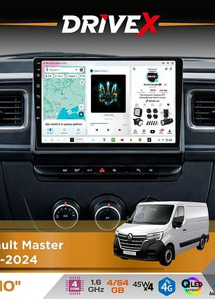 Штатная магнитола для renault master 2019-2024 drivex s3 qled 10" android 8-ядерный 1.6ггц 4x64гб sim-карта 3g/4g 7388 4x45w asp