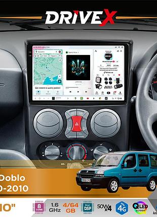 Штатная магнитола для fiat doblo 2000-2010 drivex s4 qled 10" android 8-ядерный 1.6ггц 4x64гб sim-карта 3g/4g tda7851 4x50w dsp