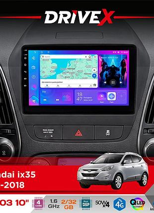 Штатная магнитола для hyundai ix35 2010-2018 drivex a-1003 qled 10" android 2+32гб 4-ядерный 4x50w(tda7851) беспроводной carplay и