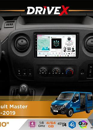 Штатная магнитола для renault master 2010-2019 drivex s3 qled 10" android 8-ядерный 1.6ггц 4x64гб sim-карта 3g/4g 7388 4x45w asp