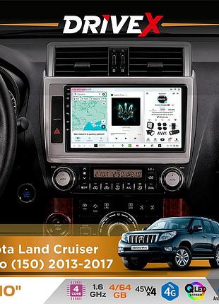 Штатная магнитола для toyota land cruiser prado (150) 2013-2017 drivex s3 qled 10" android 8-ядерный 1.6ггц 4x64гб sim-карта 3g/4g