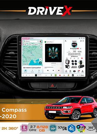 Штатная магнитола для jeep compass 2017-2020 drivex s7+ 2k qled 10" android 8-ядерный 2.7ггц 8x128гб sim-карта 3g/4g ak7808 ab