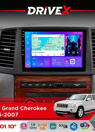 Штатная магнитола для jeep grand cherokee 2005-2007 drivex a-1001 10" android 4-ядерный 2+32гб 4x45w беспроводной carplay и