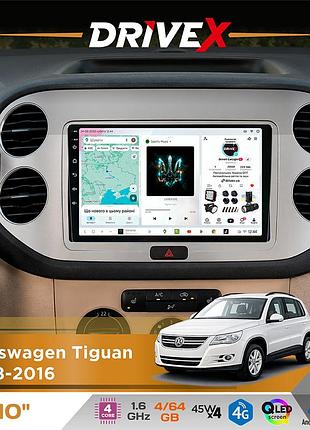 Штатная магнитола для volkswagen tiguan 2008-2016 drivex s3 qled 10" android 8-ядерный 1.6ггц 4x64гб sim-карта 3g/4g 7388 4x45w