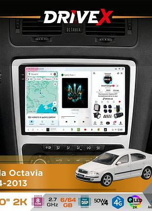 Штатная магнитола для skoda octavia 2004-2013 drivex s7 2k qled 10" android 8-ядерный 2.7ггц 6x64гб sim-карта 3g/4g ak7808 ab