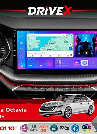 Штатная магнитола для skoda octavia 2020+ drivex a-1001 10" android 4-ядерный 2+32гб 4x45w беспроводной carplay и androidauto