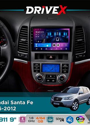 Штатная магнитола для hyundai santa fe 2006-2012 drivex se-911 4+64гб qled 9" android 4-ядерный 4x50w(tda7851) dsp беспроводной