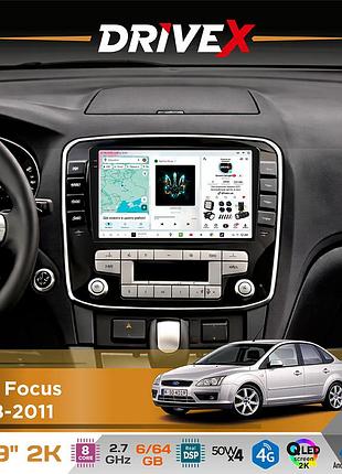 Штатная магнитола для ford focus 2008-2011 drivex s7 2k qled 9" android 8-ядерный 2.7ггц 6x64гб sim-карта 3g/4g ak7808 ab 4x50w