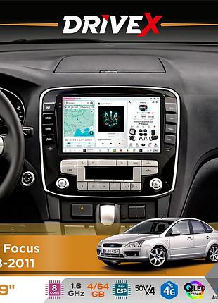 Штатная магнитола для ford focus 2008-2011 drivex s4 qled 9" android 8-ядерный 1.6ггц 4x64гб sim-карта 3g/4g tda7851 4x50w dsp